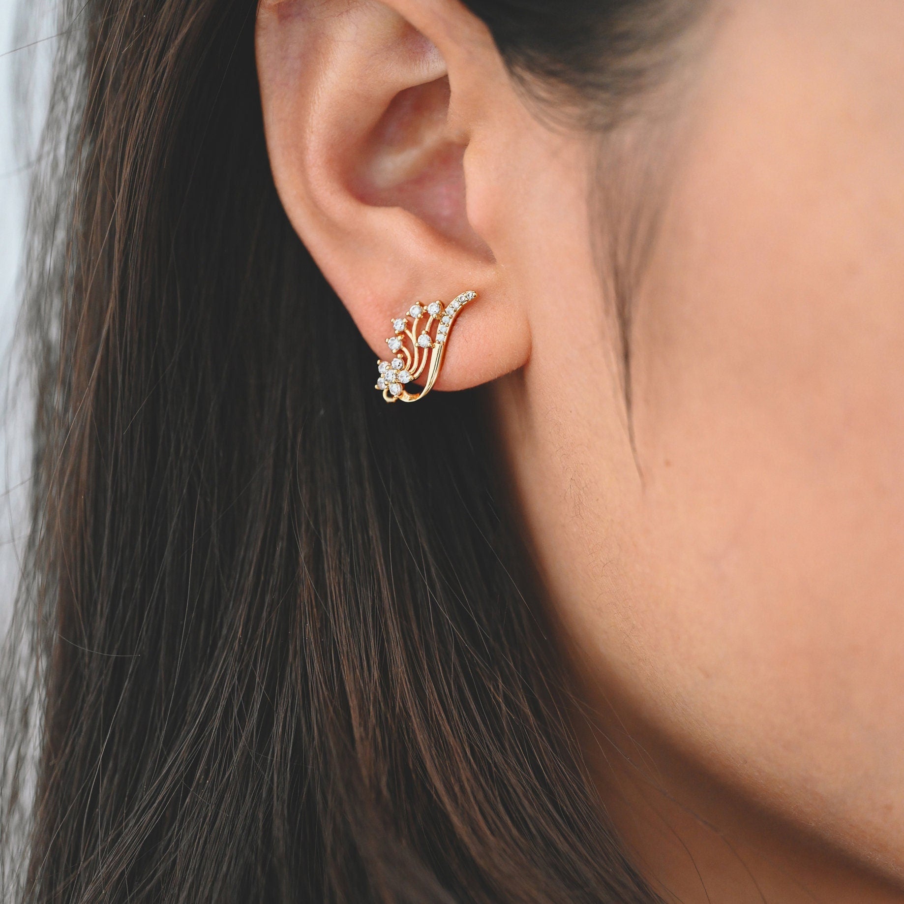 4pcs CZ Pave Gold Filigree Wing Ear post, Dianty Ear Studs, Jewelry Supplies (GB-3221)